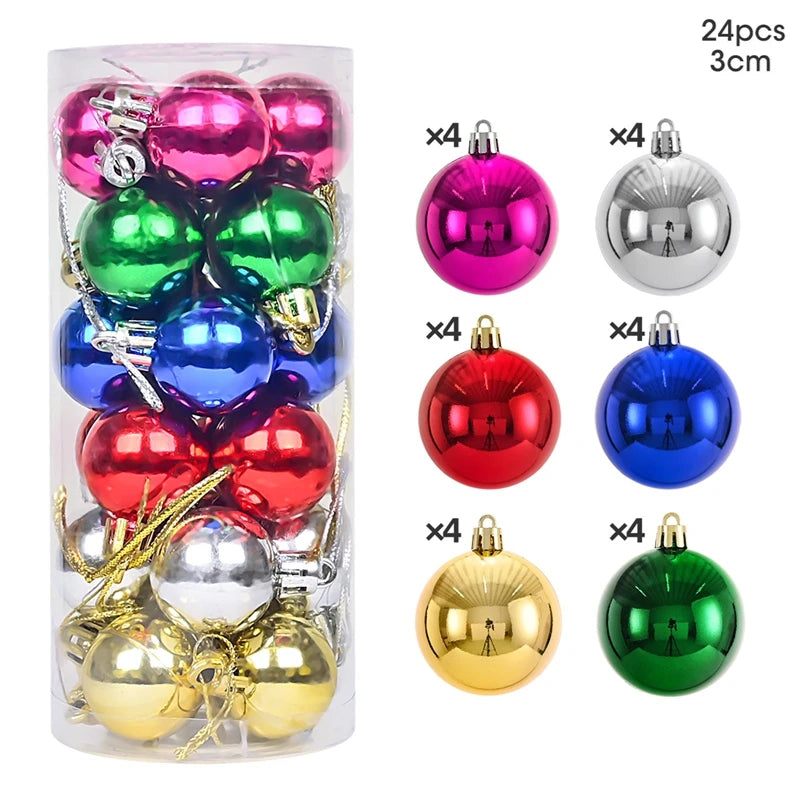 24/36Pcs Christmas Decoration 3/4CM Balls Hanging Christmas Tree Pendants Ornaments for Home Party Decor New Year Gift Accessory