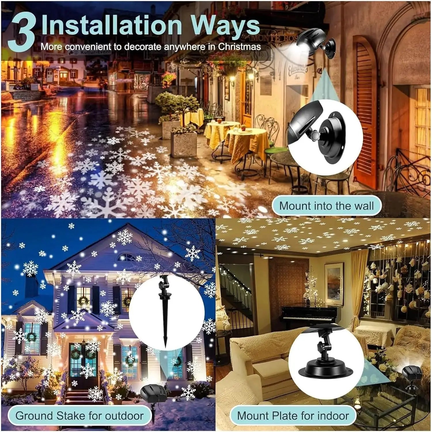 Double-head Christmas Snowfall HD Projector Lights, IP65 Outdoor Upgraded 2-in-1 Rotating Light With Remote Timer for Gift &Room